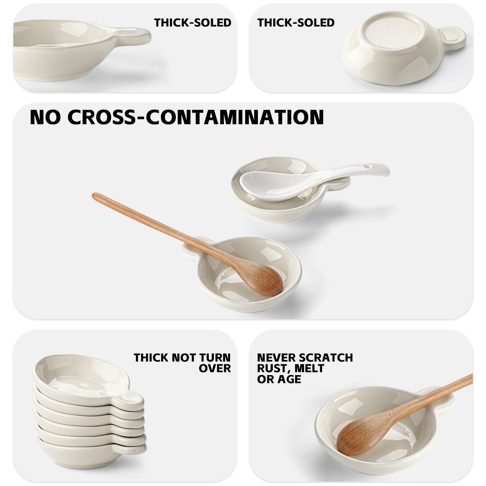 6 Pieces Ceramic Sauce and Dip Bowls with Stackable Holder for Soy Sauce, Snacks, Tapas and Everyday Table Serving, White โ image 3