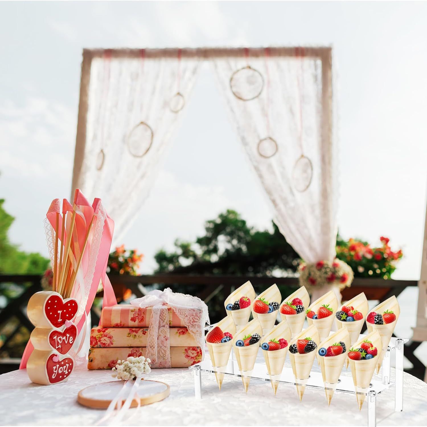 Salad Presentation Display Stand | Desktop Dessert Organizer | Acrylic Stand For Ice Cream Cones, Double-layer Appetizer — image 3