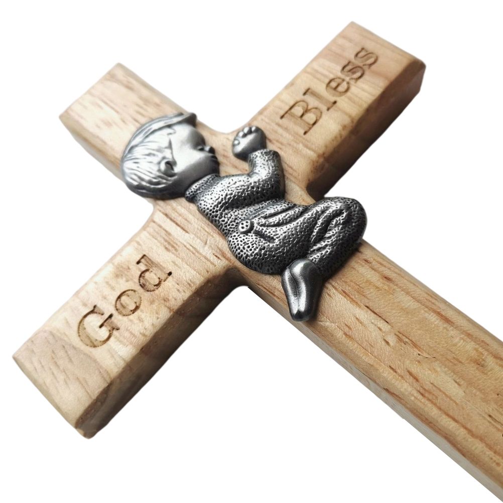 Praying Little Boy Wood Cross Wooden Blessing Cross Christmas Decoration Crafts Gifts for Newborns or Children — image 5