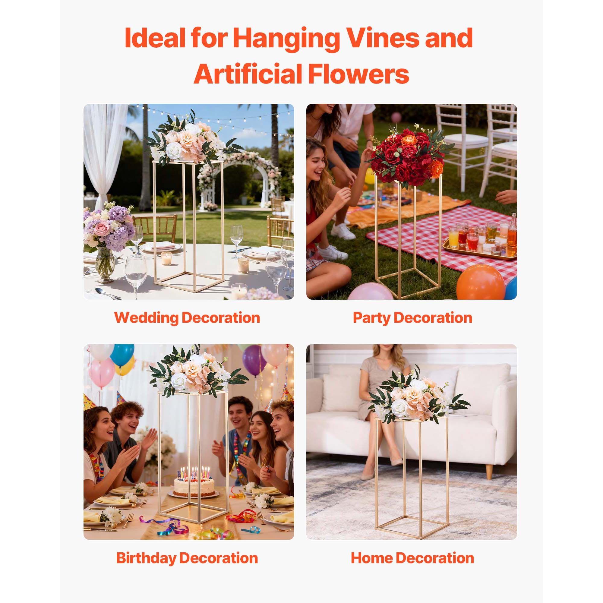 Wedding Flower Stand, 10PCS 60cm Column Flower Stand, Floral Stands with Acrylic Laminate, Gold Rectangular Floral Display Rack for Wedding, Party, Birthday — image 6