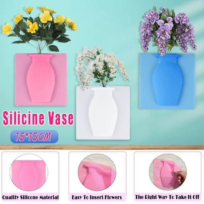 1PC Stick-On Silicone Vase Wall Sticker Reusable Window Flower Decal Pot Decor - Pink — image 2