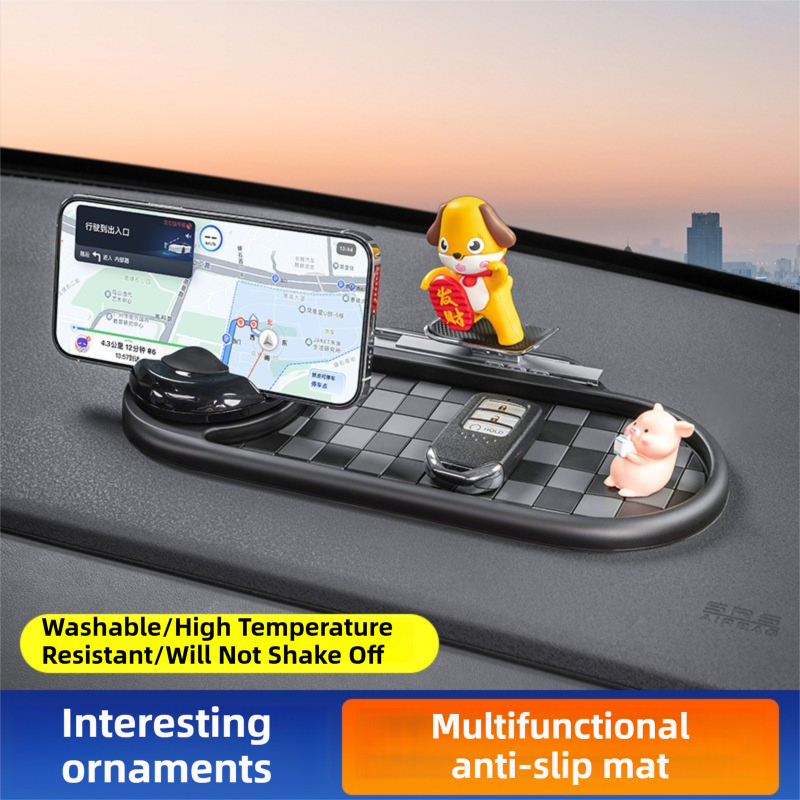 3-in-1 Cute dog Car Dashboard PVC Anti-Slip Mat - 360° Phone Holder & Magnetic Parking Plate, Washable, Non-Marking Grip — image 2
