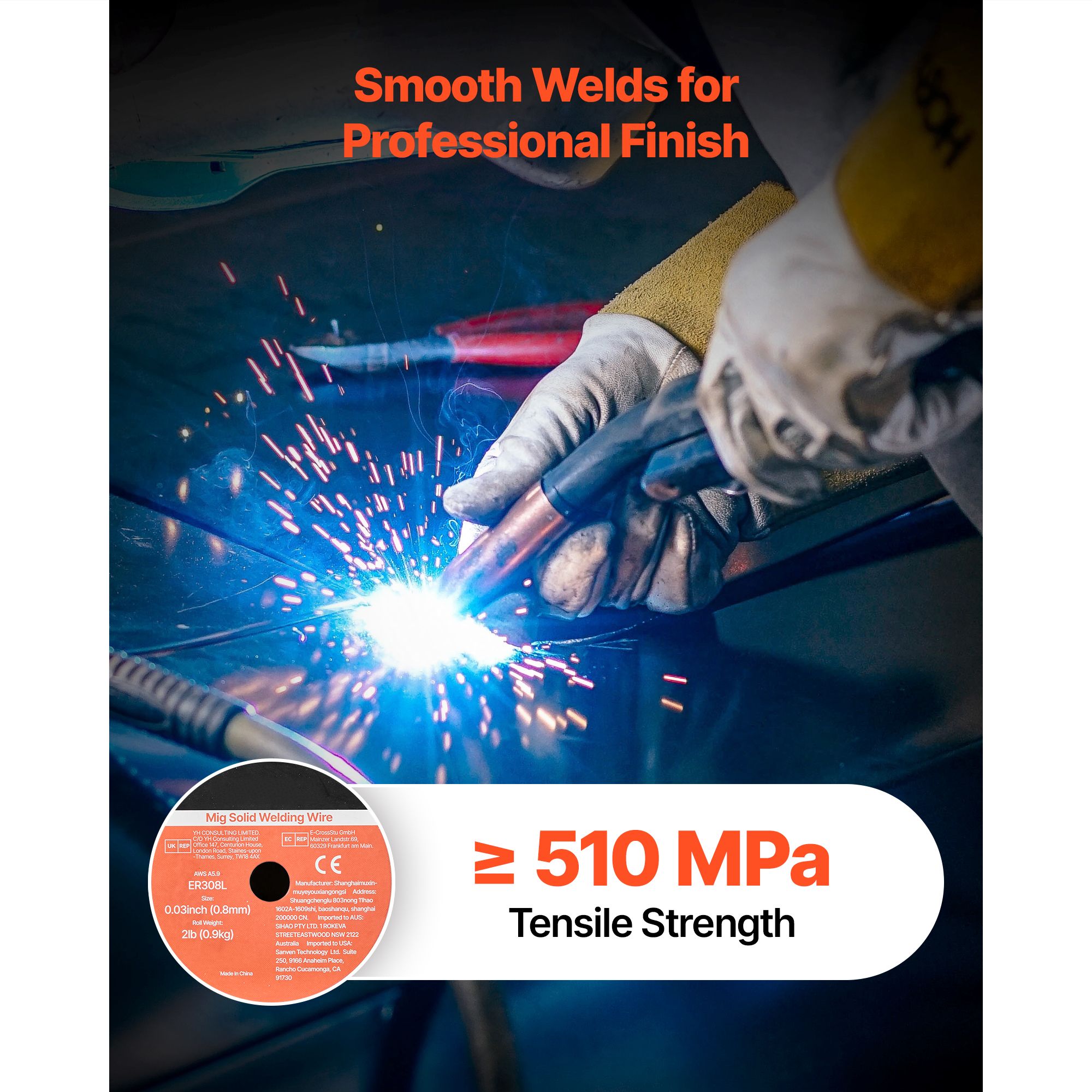 Solid MIG Welding Wire, ER308L 0.8mm 0.9kg, Low Spatter Stainless Steel Welding Wire with High Feedability for All-Position Gas Shielded Welding — image 4