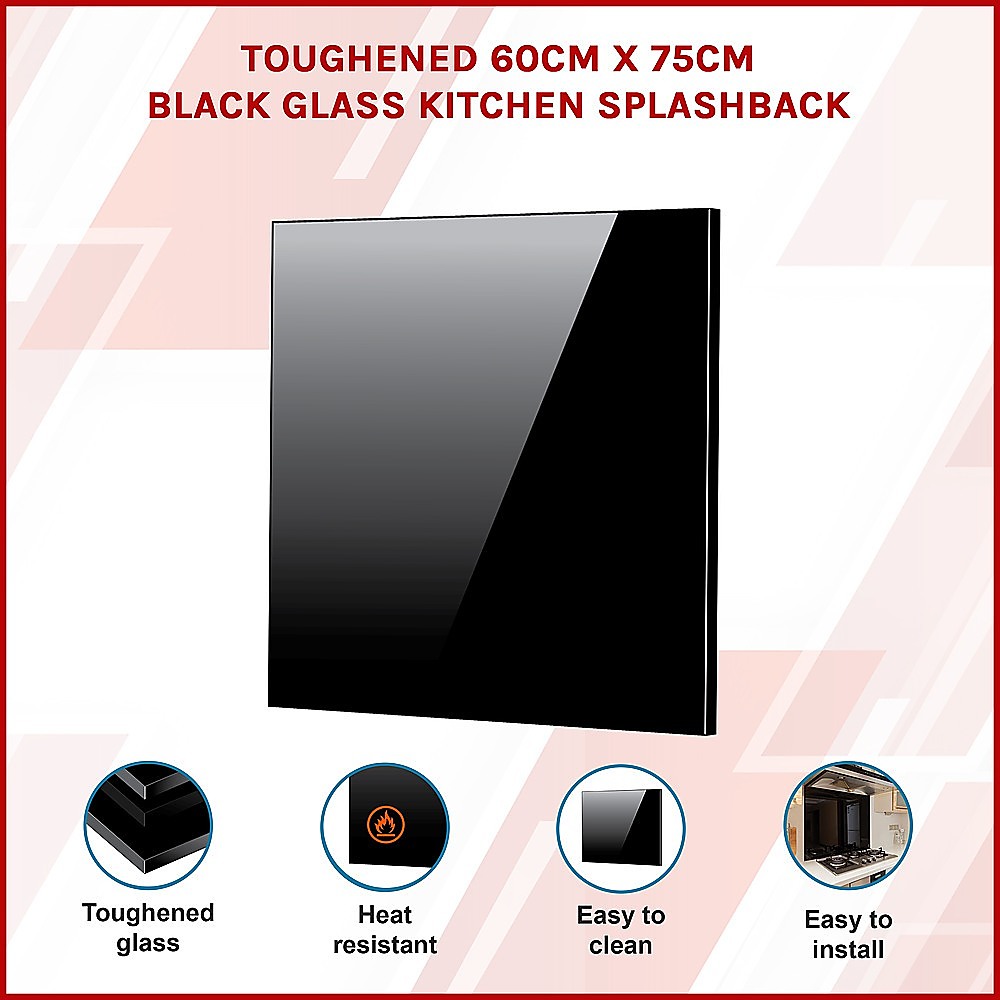 Toughened 60cm x 75cm Black Glass Kitchen Splashback โ image 3