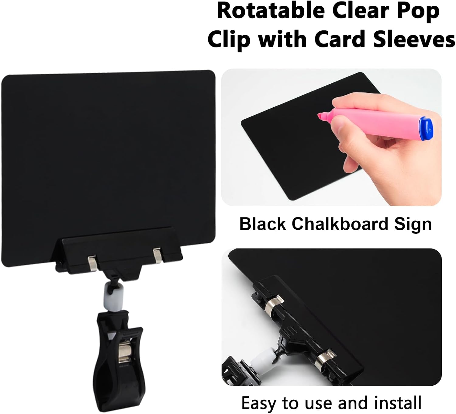 Biaungdo 12 Pcs Plastic Chalkboard Sign with Rotating Clip, Erasable Blackboard Price Tags Double Sided Waterproof Blackboard Clips Display Clip Holder for — image 2