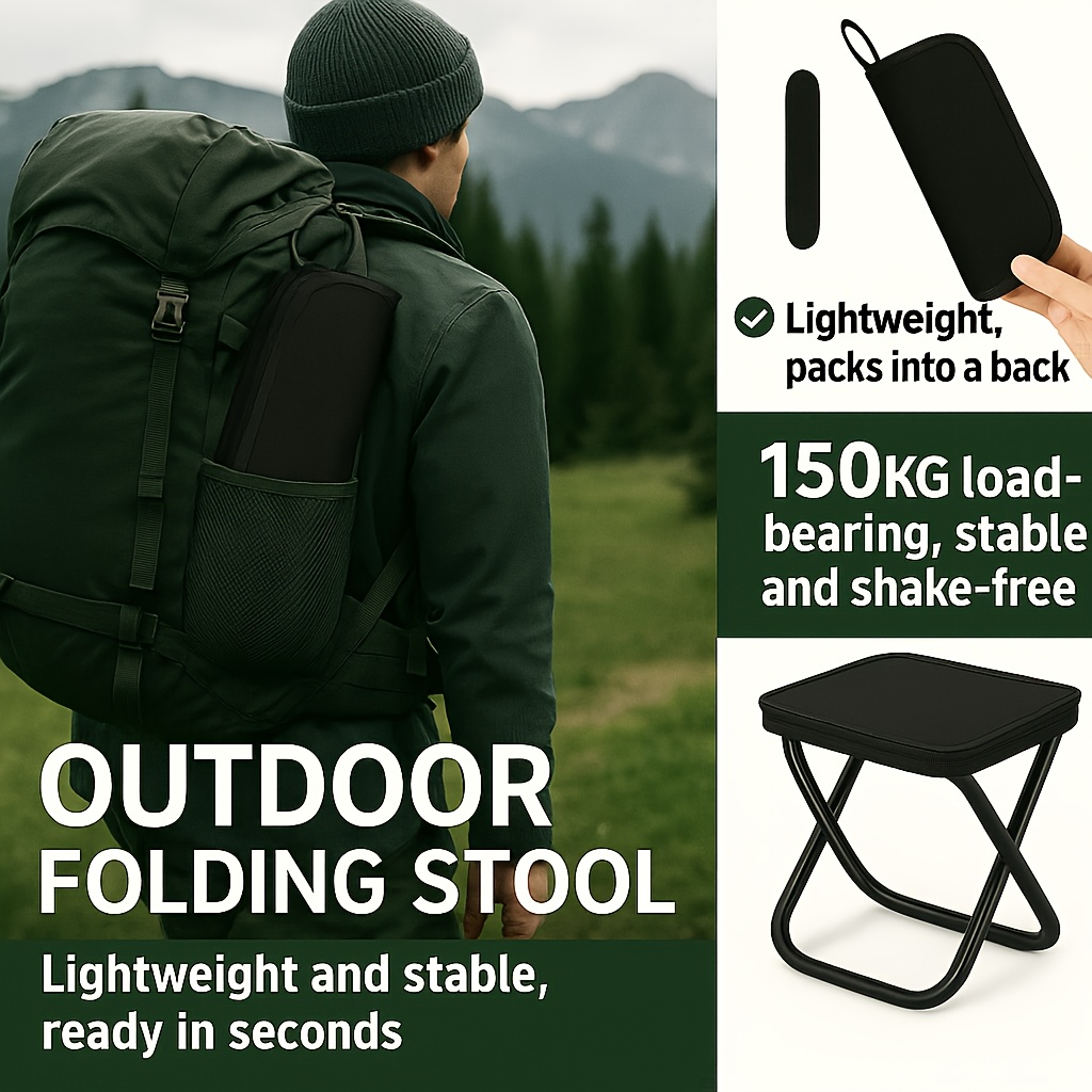 Outdoor One-Second Quick-Open Lightweight Folding Stool | 150KG High Load-Bearing | Portable Camping Chair, Picnic & Fishing Seat | Sturdy & Stable