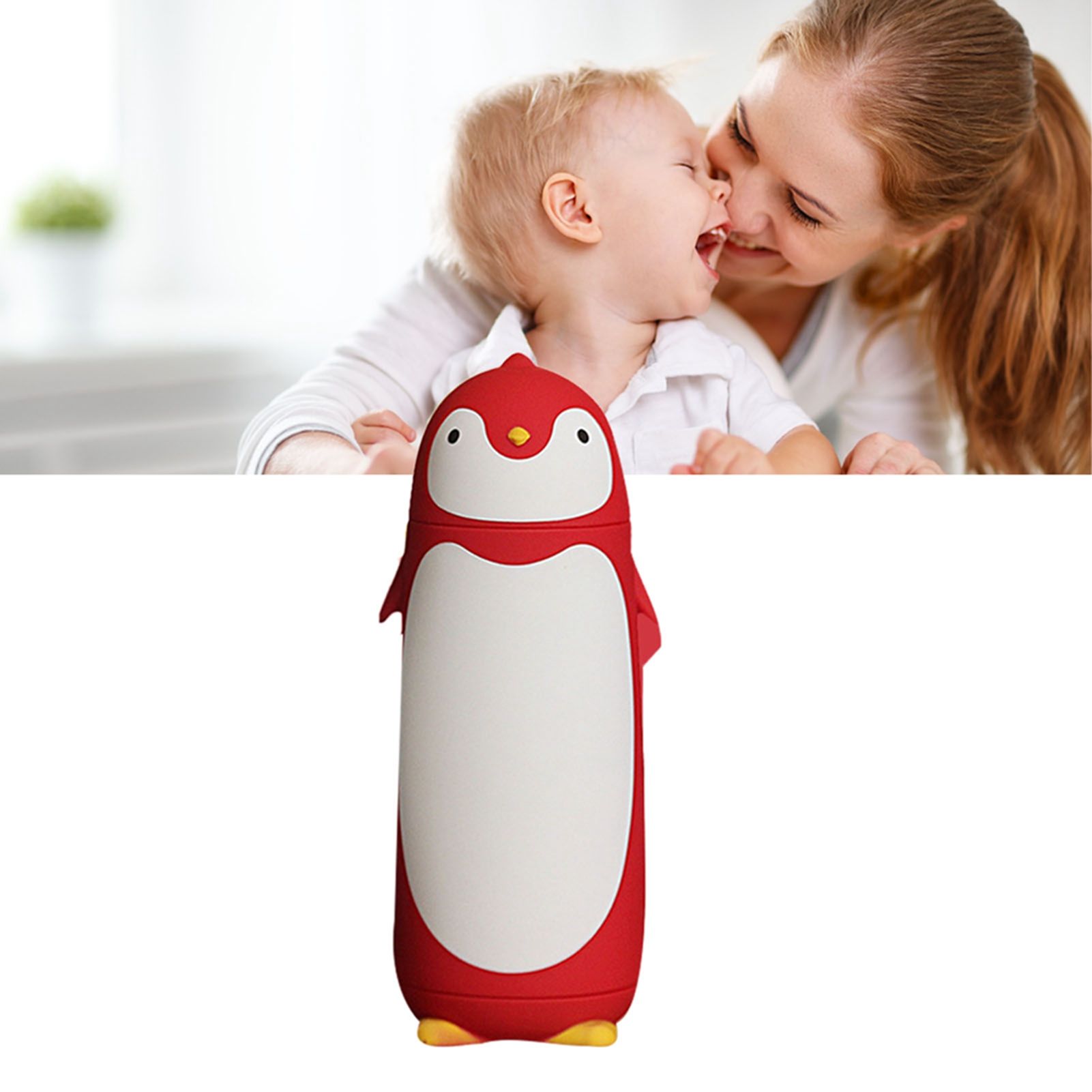 Water Bottle Penguin Design Heat Insulation 300ml Portable Water Cup for Outdoor Red — image 6