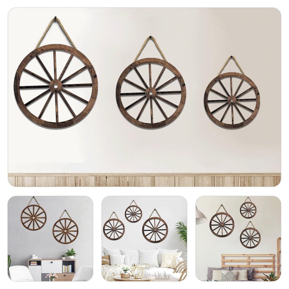 Home Decor 3pcs Wooden Wagon Wheel Wall Decor Old Western Style Wood Wagon Wheel Wall Art Farmhouse Wagon Wheels Rustic Yard — image 4