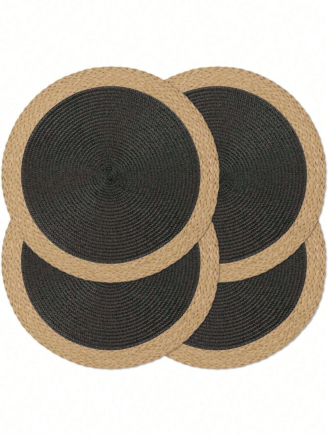 15 Inch Black Round Woven Placemats Set of 4 โ PP Woven with Wide Paper Edges, Washable, Heat Resistant, for Parties, Indoor/Outdoor Use Black