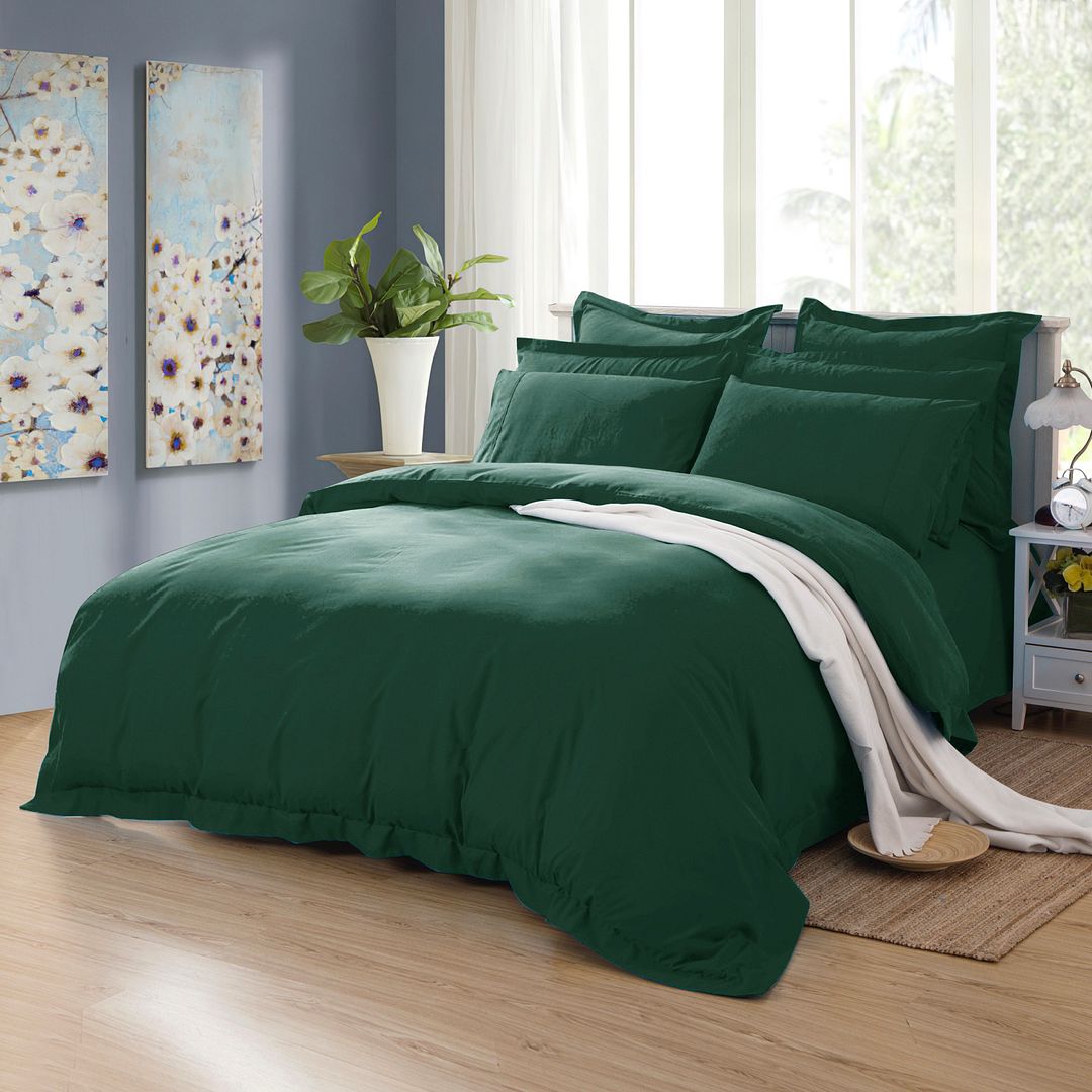 1000TC Tailored King Size Quilt/Duvet Cover Set - Dark Green โ image 2