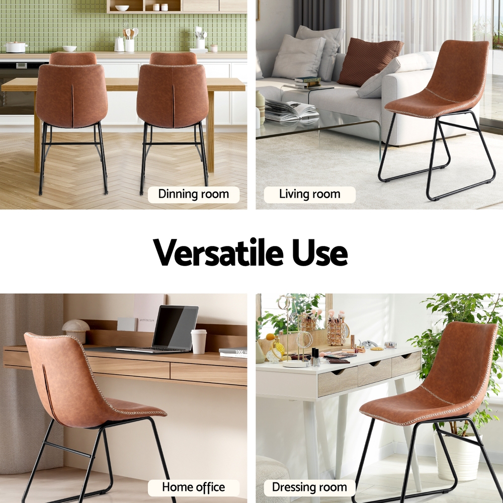 Artiss 2x Dining Chairs Retro PU Leather Kitchen Lounge Cafe Accent Chair Brown — image 5