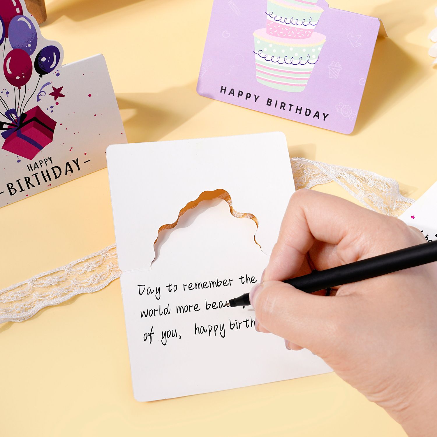 3 Sets 3D Pop-up Birthday Card Set - 3*10pcs Cartoon Panda/Cake/Balloon Greeting Cards with Envelopes, Handwritten Message Foldable Cards for โ image 4