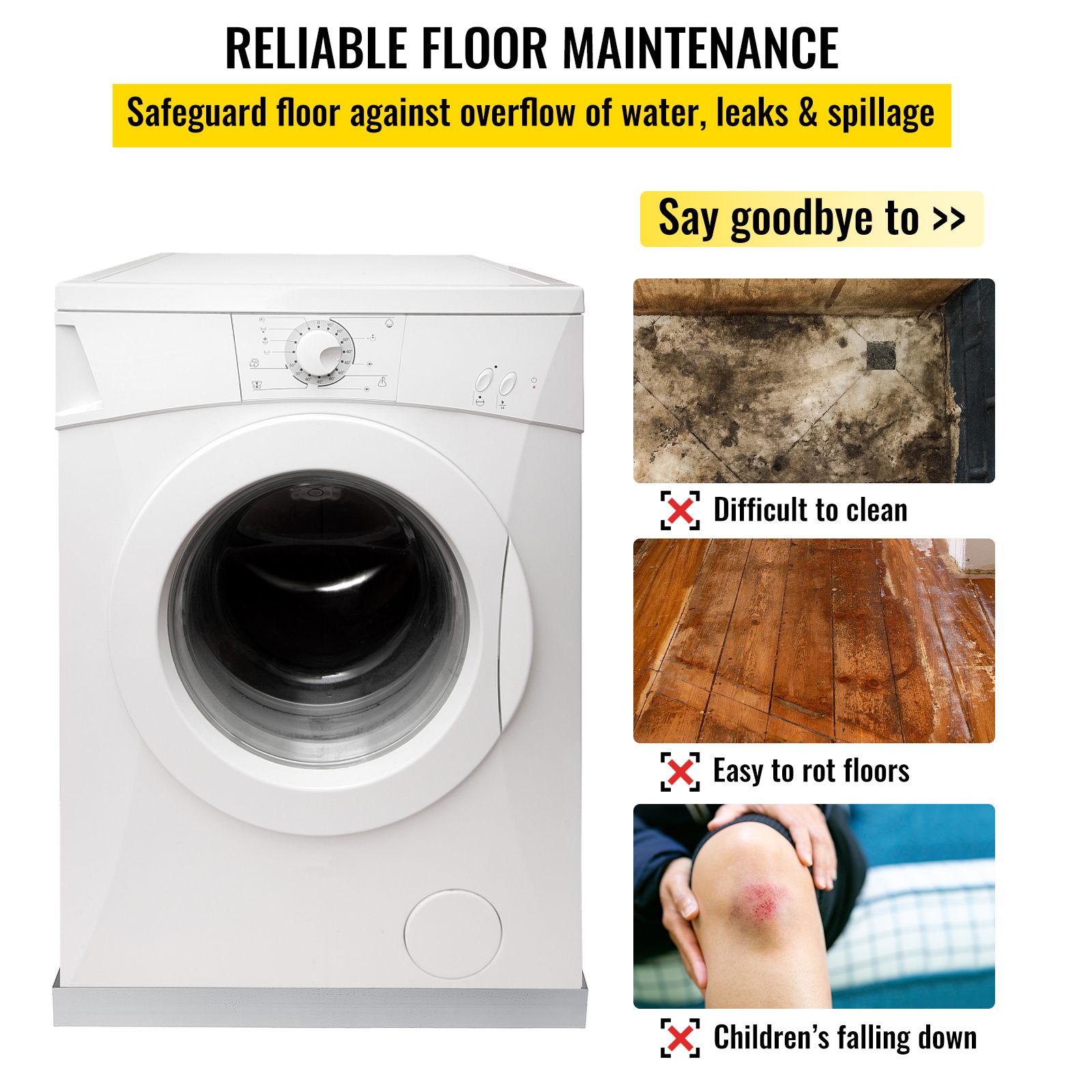 32 × 30 × 2.5 Inch Washing Machine Pan 18 GA Thickness 304 Stainless Steel Heavy Duty Compact Washer Drip Tray with Drain Hole & Hose Adapter — image 3