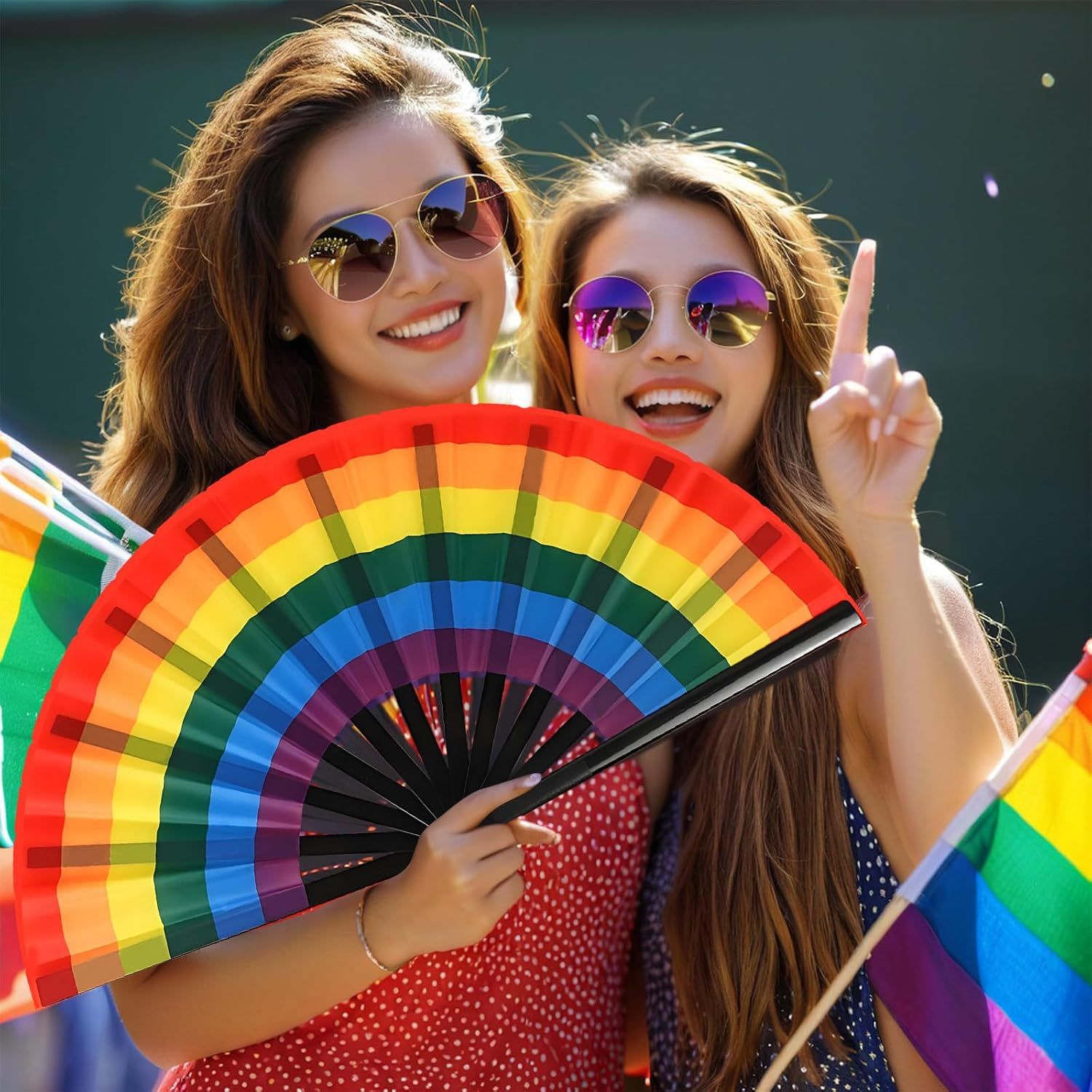 2 Pack Rainbow Folding Hand Fans, Colourful Clacking Rave Fans for Pride Events, Parades, Festivals, Parties, Dance and Costume Accessories — image 4