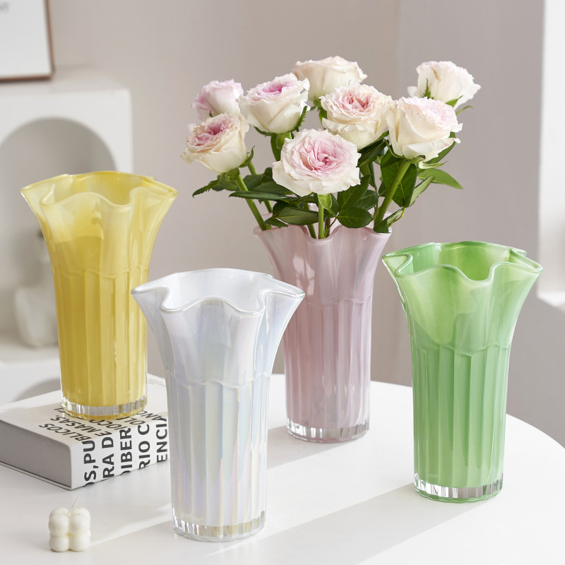 Nordic-Style Glass Vase - Elegant Fluted Flower Vase for Home Decor(Yellow) — image 2