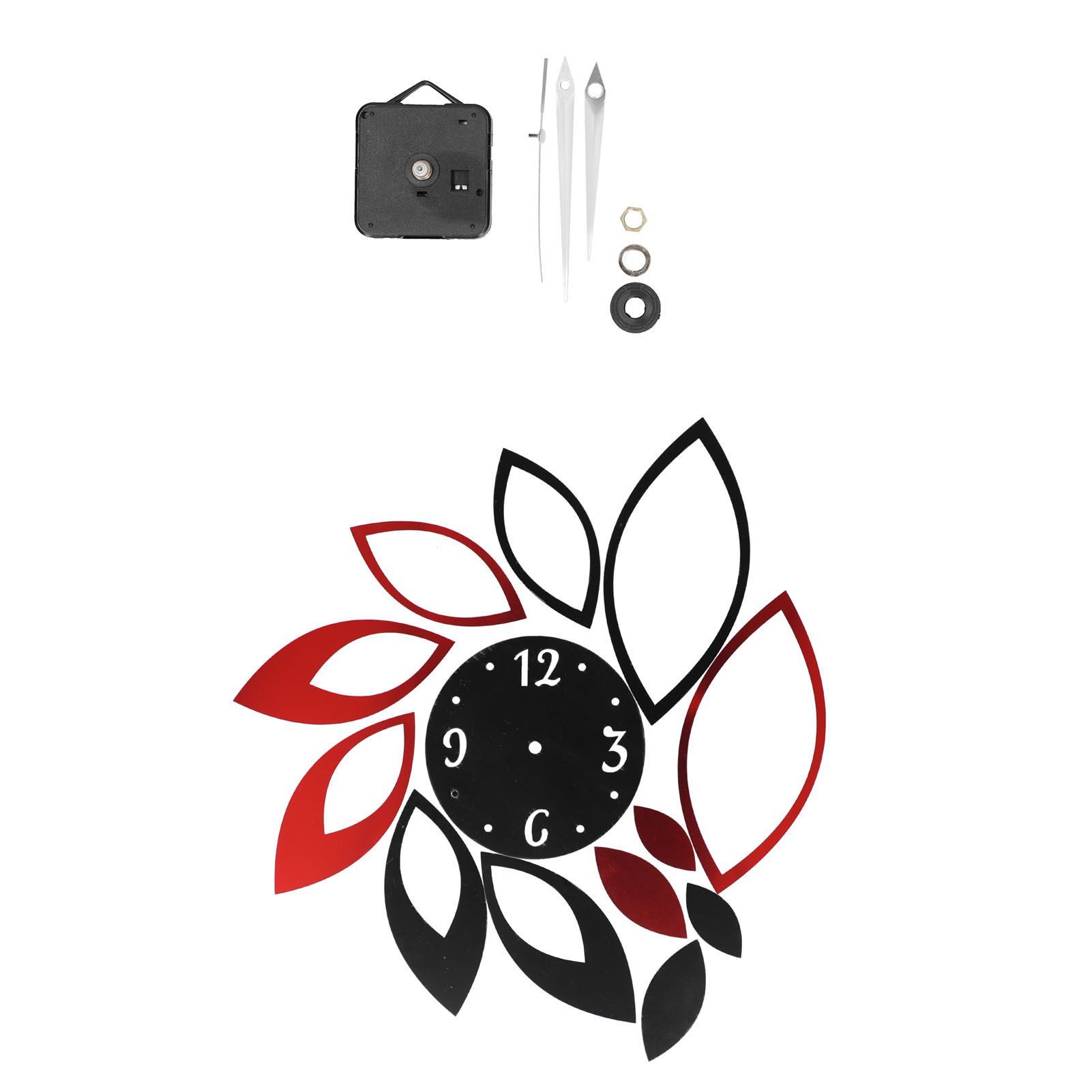 DIY Mirror Wall Clock Stickers Modern Decor for Home Living Room Background Sticker(Noir rouge ) — image 6