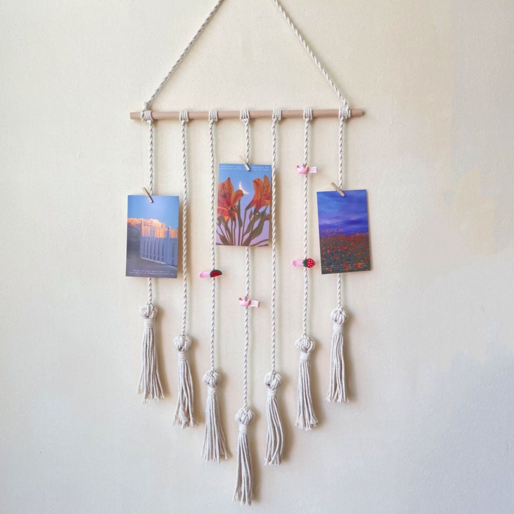 Hanging Photo Display Wall Decor - Handwoven Boho Picture Collage Decor Hanger with 8Wooden Clips & Cotton String Holder Organizer for Bedroom, Living Room โ image 4