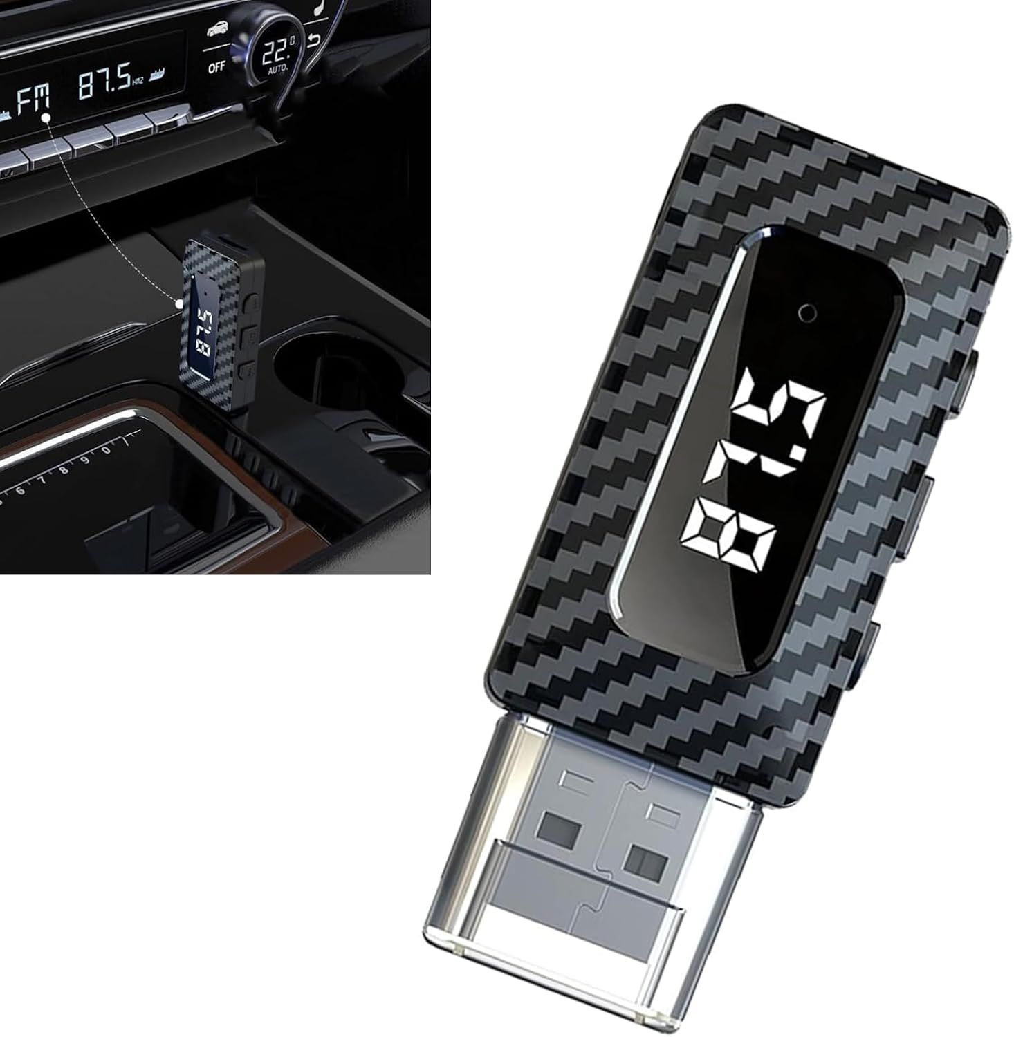 Car USB Bluetooth Receiver, 5.3 Chip Wireless FM Transmitter with LED Display, Adjustable Audio Adapter with USB Interface and 0.13" Jack, Universal — image 2