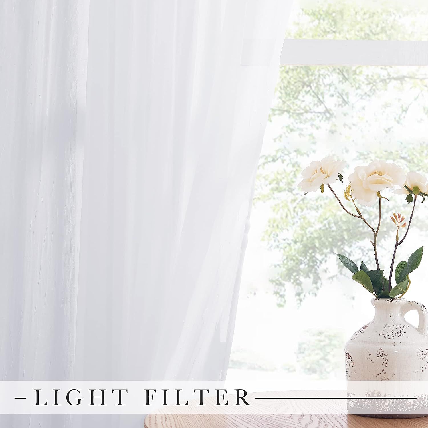 2 Pack White Sheer Voile Curtains, Crinkled Lightweight Grommet Window Drapes for Bedroom, Cottage and Farmhouse, White, 132 x 213 cm — image 4