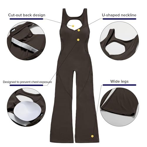 Sleeveless Open Back Flared Jumpsuit for Workout, Yoga, Casual Everyday & Occasions, S (dark brown) — image 2