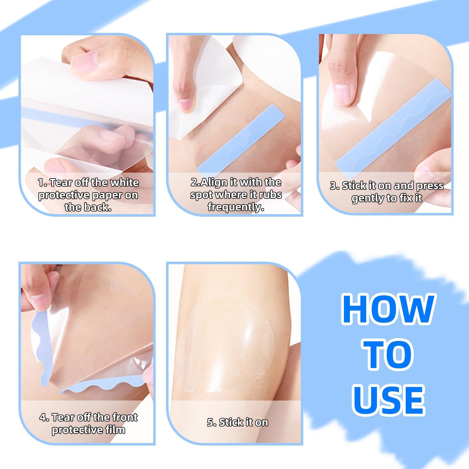 10 Pcs PU Transparent Anti-Chafing Thigh Patches, Waterproof Film Invisible Adhesive Sticker for Thigh, Knee, Heel Protection, Skin-Friendly Tape(4.5 x 3.5 in โ image 3