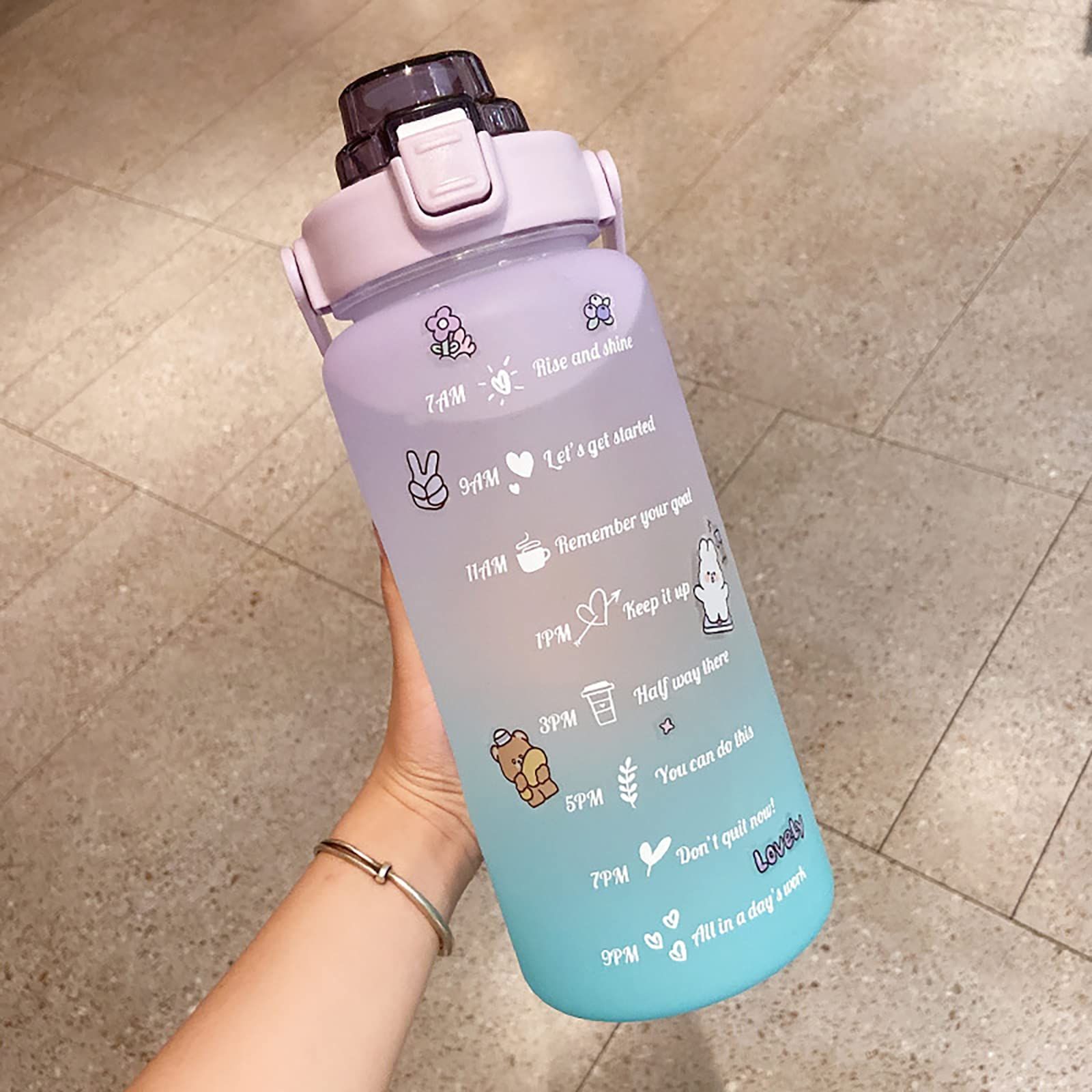 Motivational BPA Free Water Jug with Handle 2L Large Capacity Matte Water Bottle Kettle with Time Marker Straw for Sports Fitness — image 5