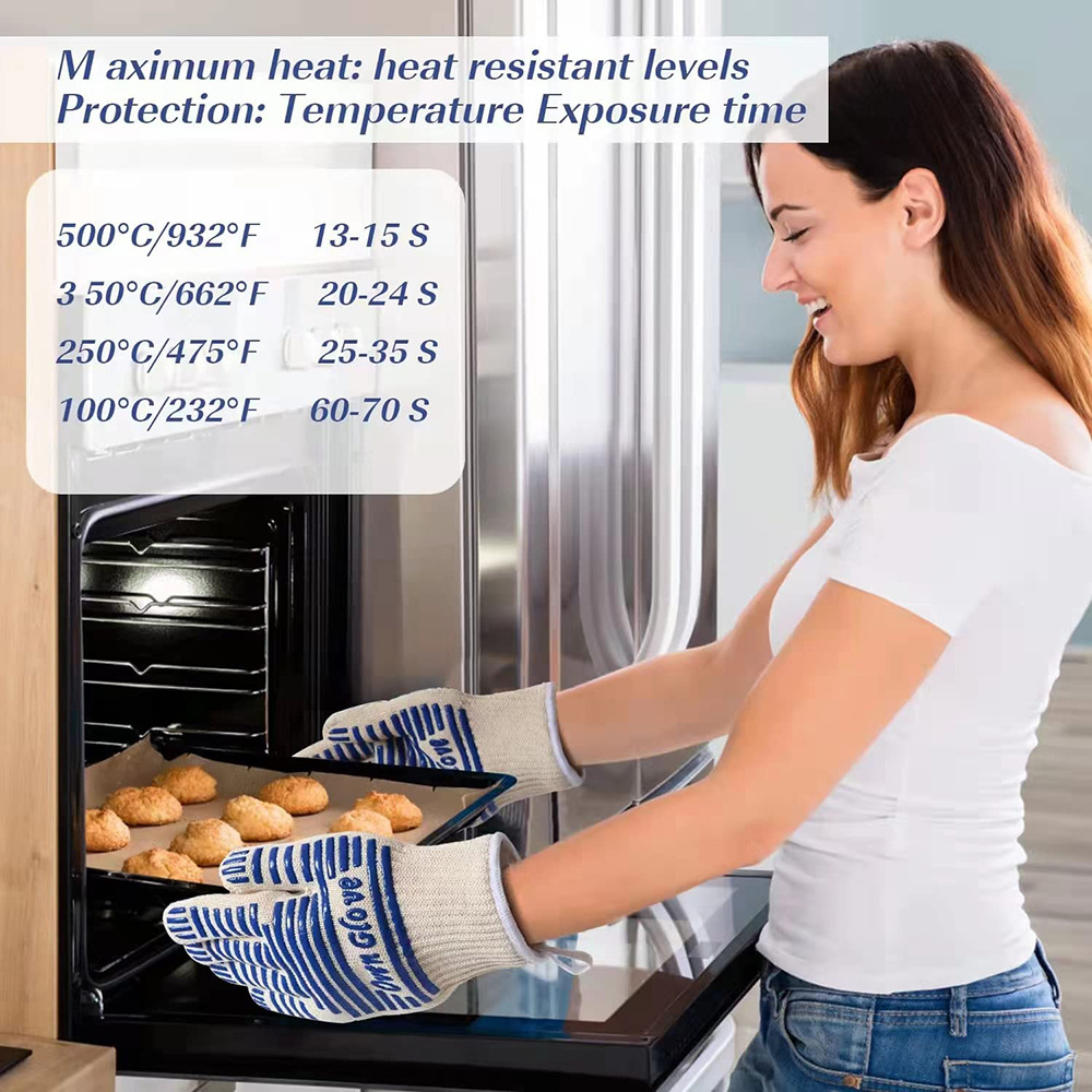 Blue and White Extreme Heat Resistant BBQ Gloves - Cut-Resistant Oven Mitts with Non-Slip Silicone Grip โ image 6