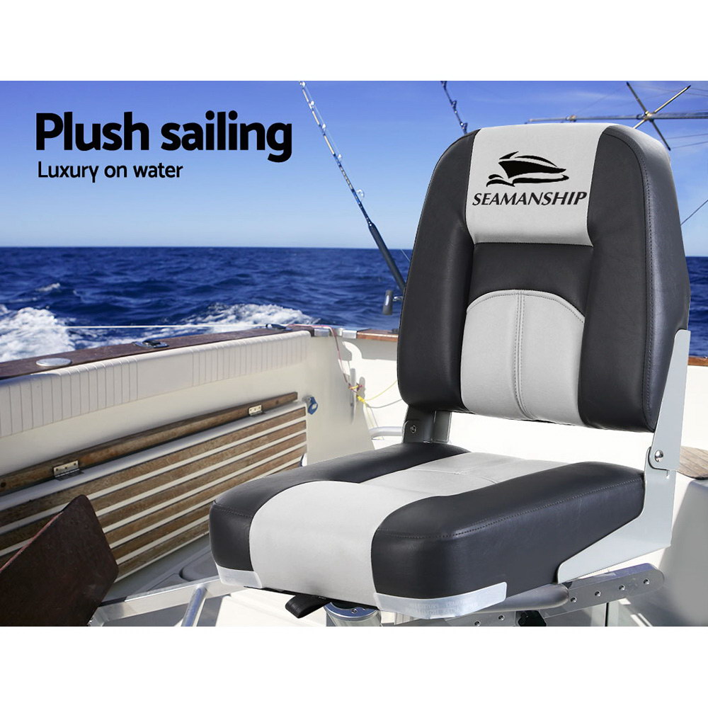 Seamanship 2X Folding Boat Seats Marine Seat Swivel Low Back 10cm Padding Grey — image 4