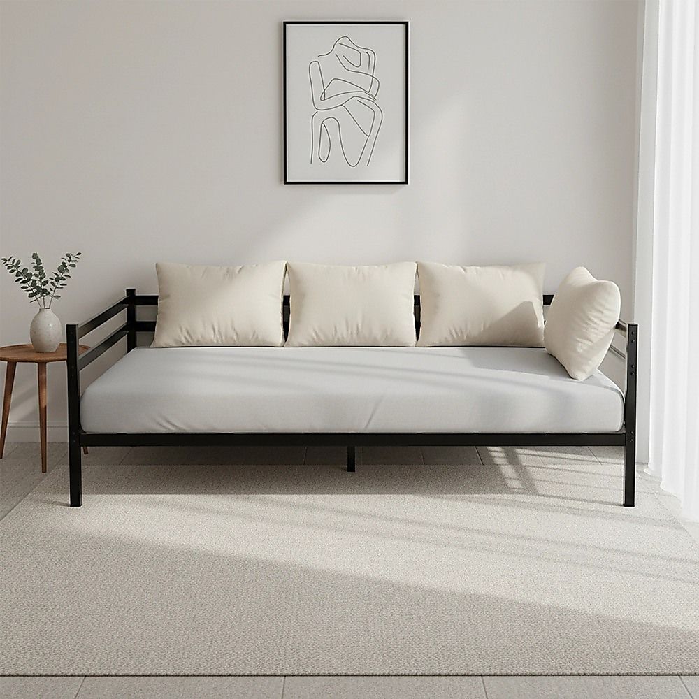 Single Daybed Metal Frame Sofa Premium Black Day Bed Steel Support β image 2