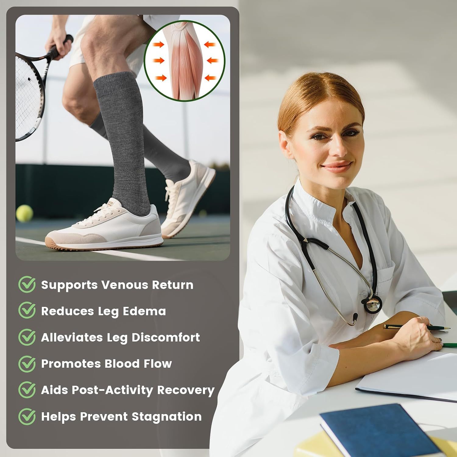 Merino Wool Compression Socks for Women & Men 20-30 mmHg Knee High Graduated Support Socks for Nurses Pregnancy Travel — image 3