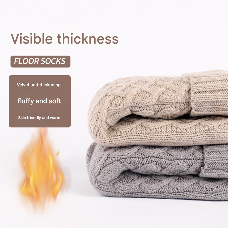 Khaki Women's Cozy Cable Knit Slipper Socks - Plush Fleece Lined Thermal Socks with Non-Slip Grips — image 4