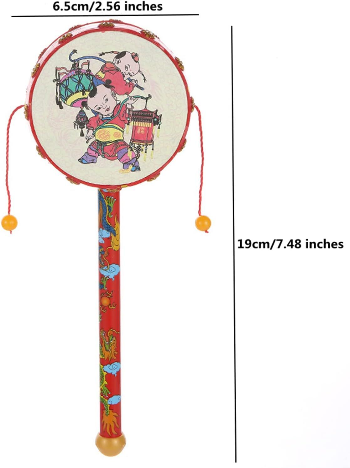3pcs Spinning Rattle Drum Hand Bell Drum - Baby Musical Educational Chinese Traditional Percussion Fun China Toys, 7.48" x 2.56" โ image 4