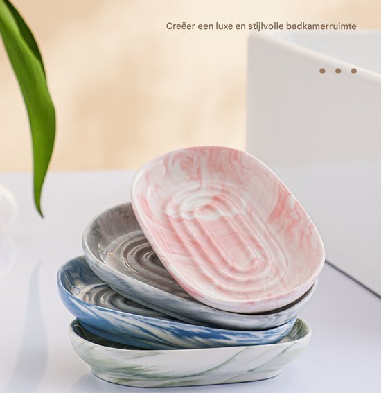 Soap dish - Ceramic soap dish - Non-slip marble soap dish - Bathroom soap holder - Suitable for bathroom, shower, kitchen and travel - Blue — image 3