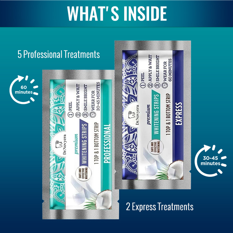 Dr. Novyera Premium Whitening Strips - Coconut Oil Infused for Effective Tooth Stain Removal & Gentle Care - 7 Treatments (5 Professional + 2 Express) — image 3