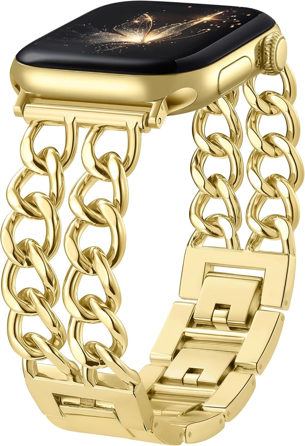 Gold Band Compatible with Apple Watch Bands for Women 40mm 42mm 38mm 41mm 44mm 45mm 46mm, Adjustable Metal Chain Link Bracelet Accessories for iWatch โ image 2