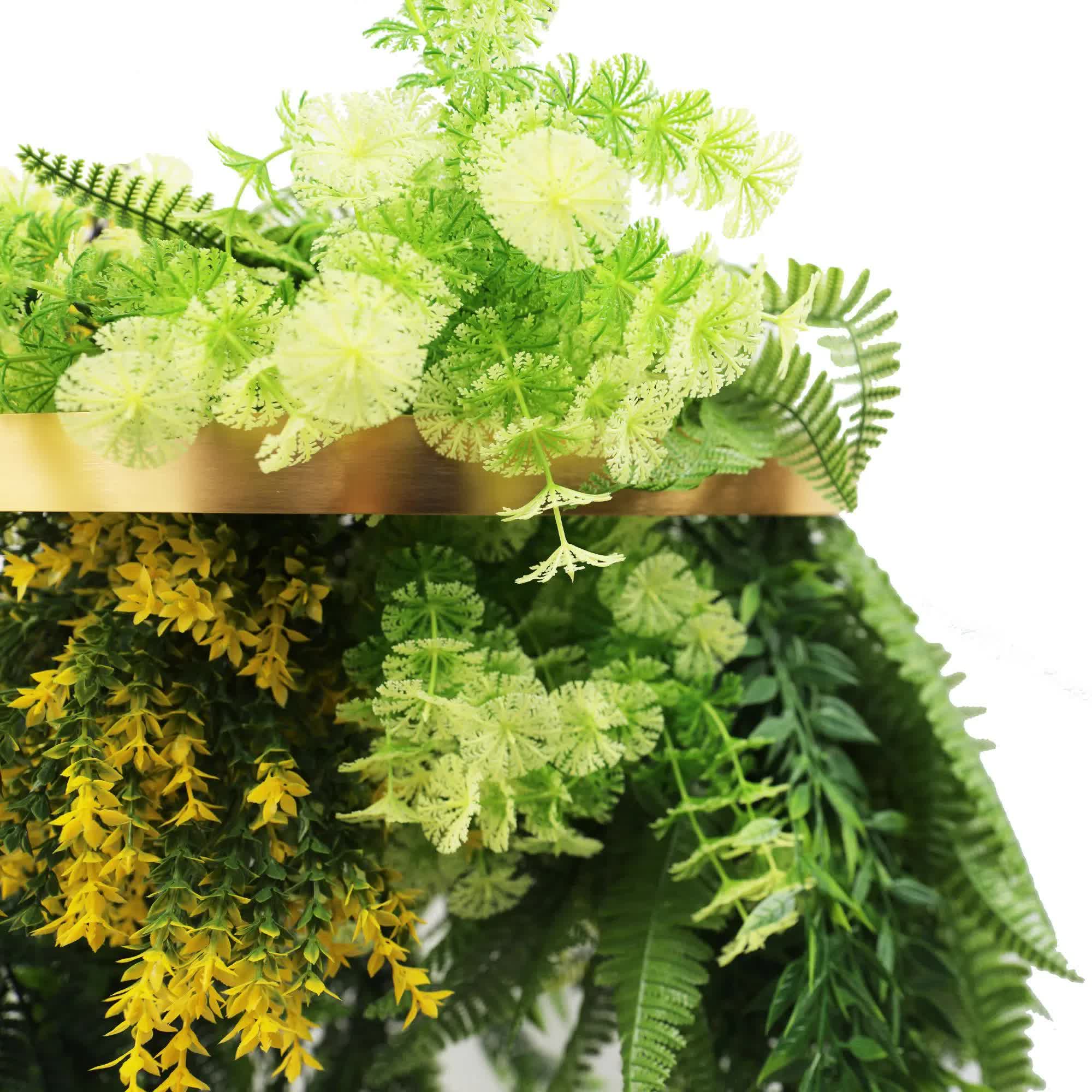 Gold Framed Roof Hanging Disc With Bright Tropical Foliage Mix and Draping Ferns 40cm UV Resistant โ image 3