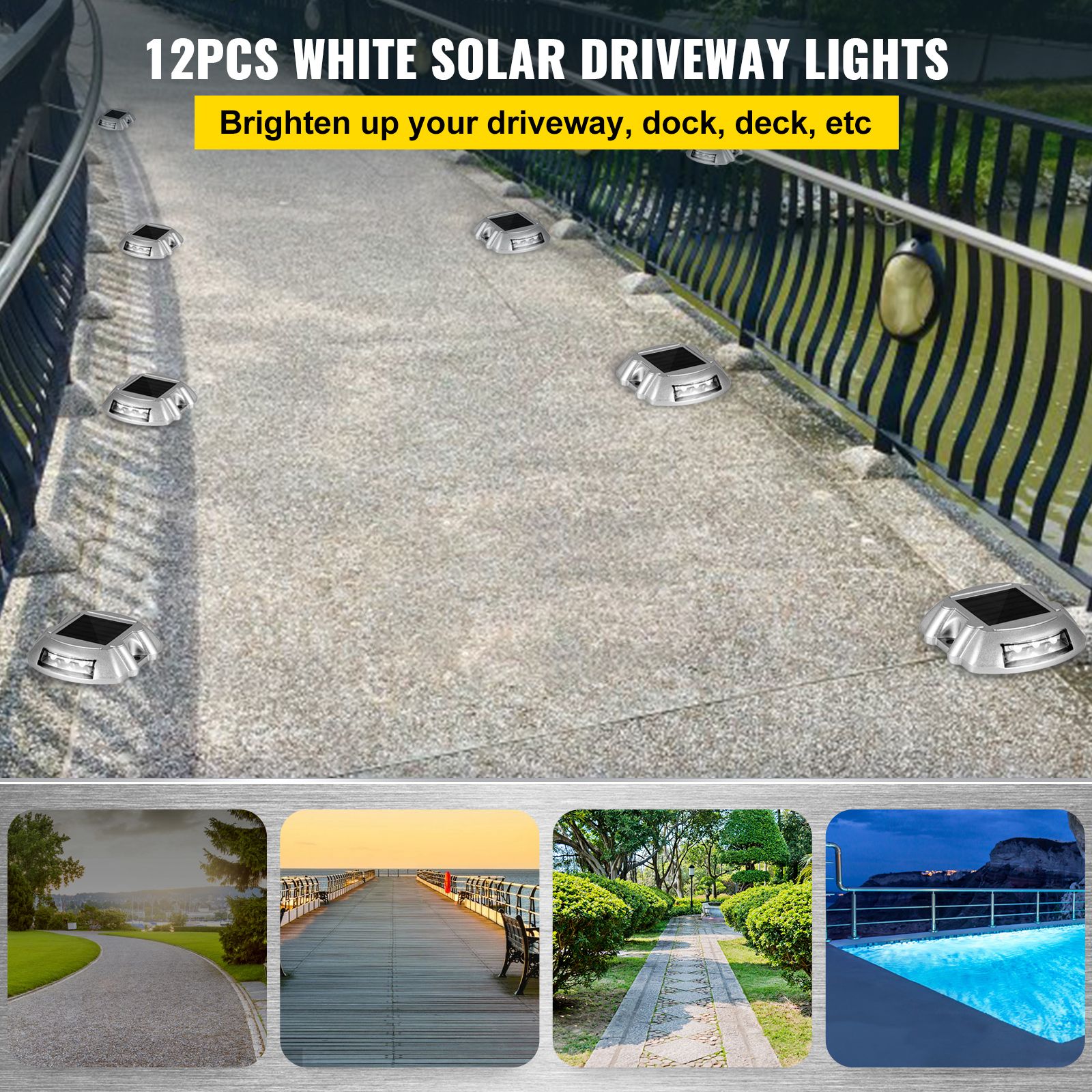 Driveway Lights 12-Pack Solar Driveway Lights Bright White with Screws Solar Deck Lights Outdoor Waterproof Wireless Dock Lights 6 LEDs for Path Warning Garden — image 2