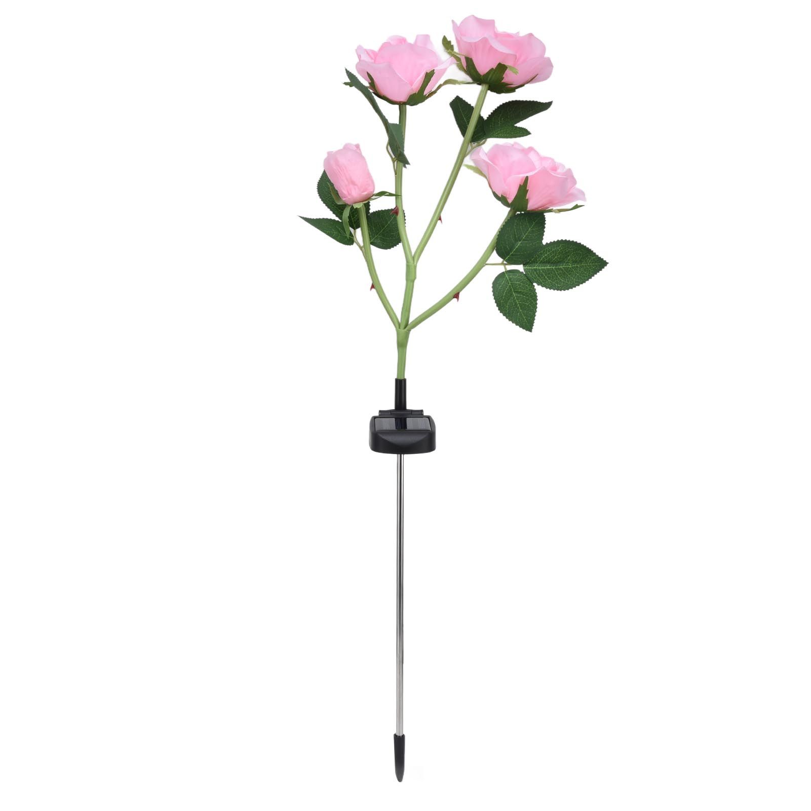 Solar Rose Light 4 Head IP65 Waterproof Decorative LED Flower Landscape Lamp for Garden Courtyard(Pink Color Light LED )