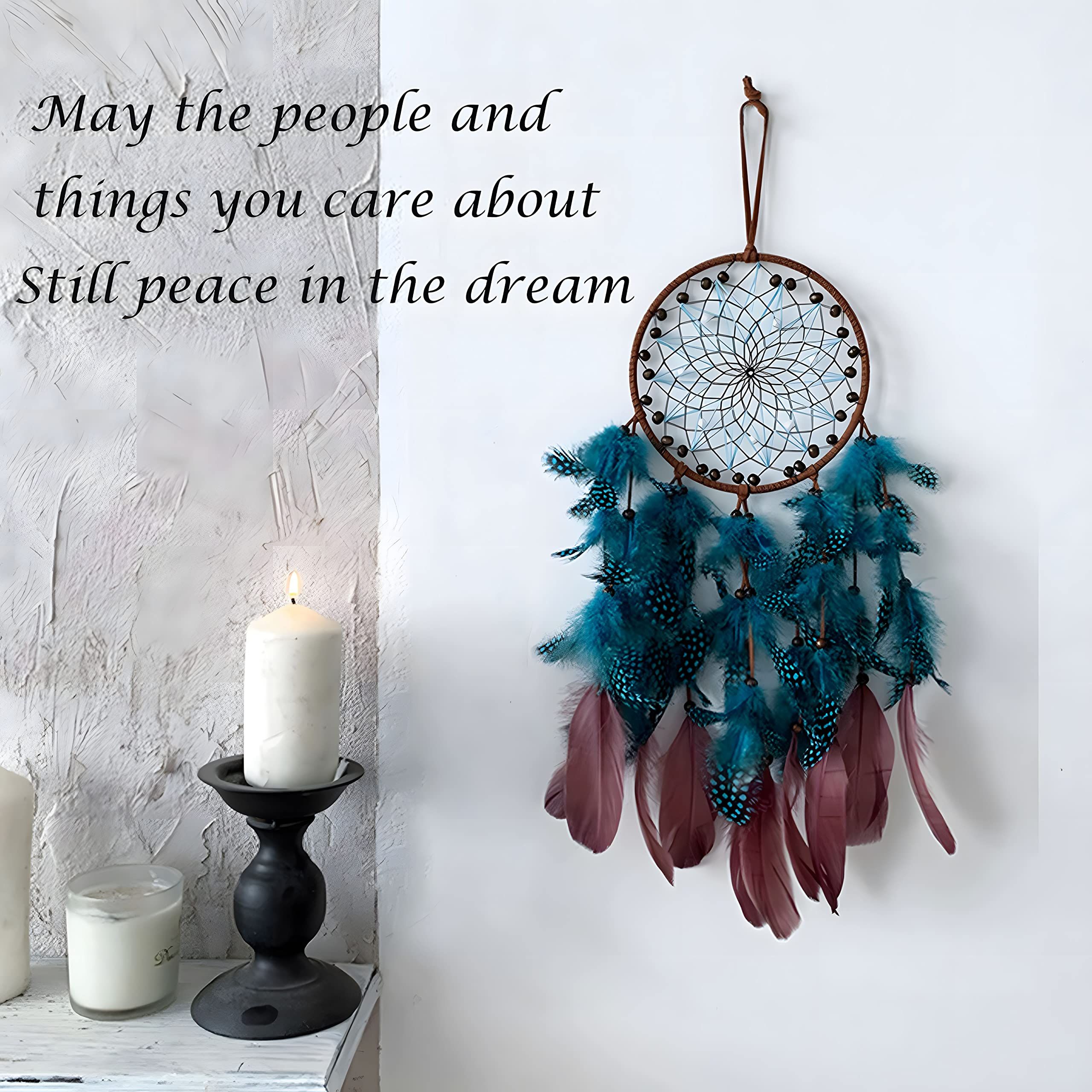 Peacock Green Feathers with Handmade Pearl and Wooden Beads,,Wall Hanging Decor for Bedroom Dorm Home Ornaments Craft Gift — image 4