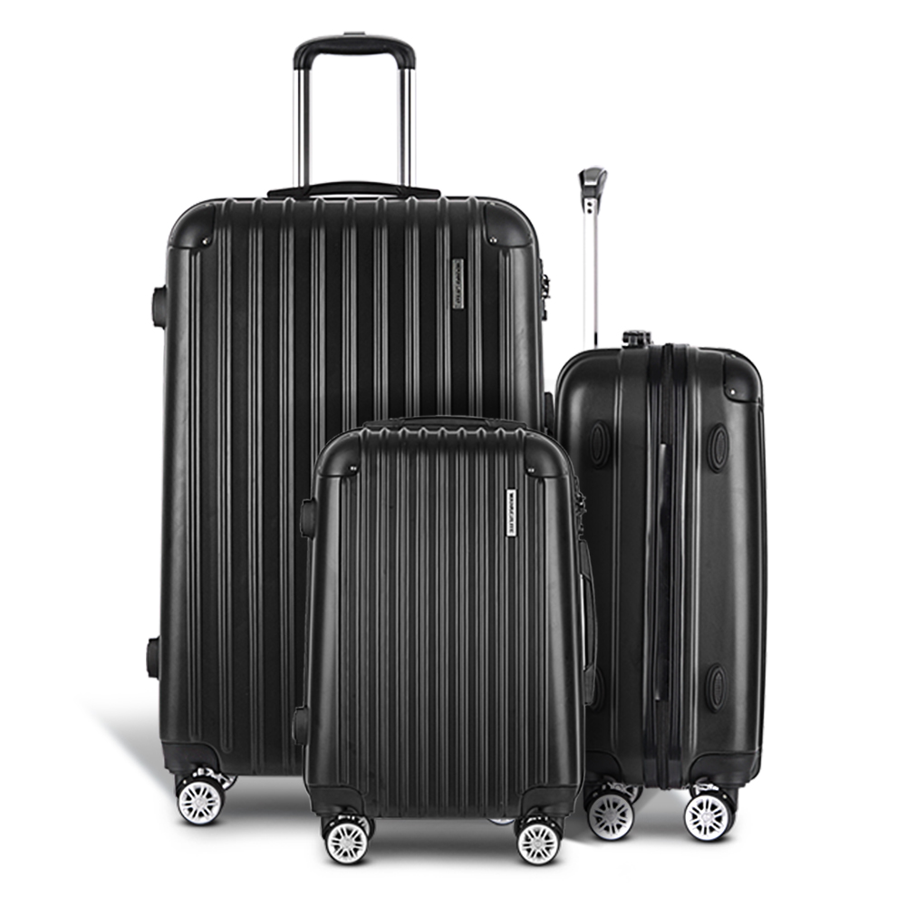 Wanderlite 3 Set Luggage 20-24-28 Inch with Zipper Lock Carry On Hard Shell Travel Suitcase Luggage Case Black — image 3