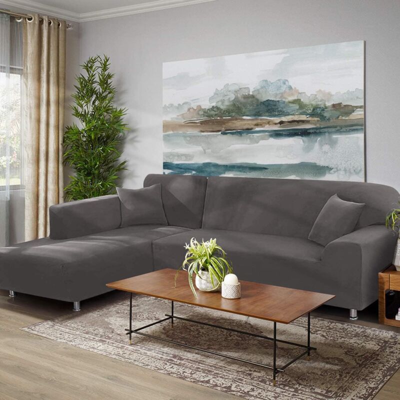 1 Piece Corner Sofa Cover with L Armrests and 1 Pillowcase, Stretch L Shape Cover, 90 to 140 cm — image 3