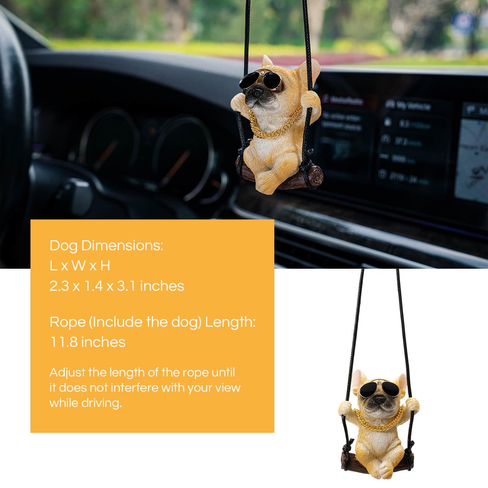 French Bulldog Car Mirror Hanging Accessories Cute Swinging Dog Rear View Mirror Accessories for Men & Women (Yellow) โ image 4