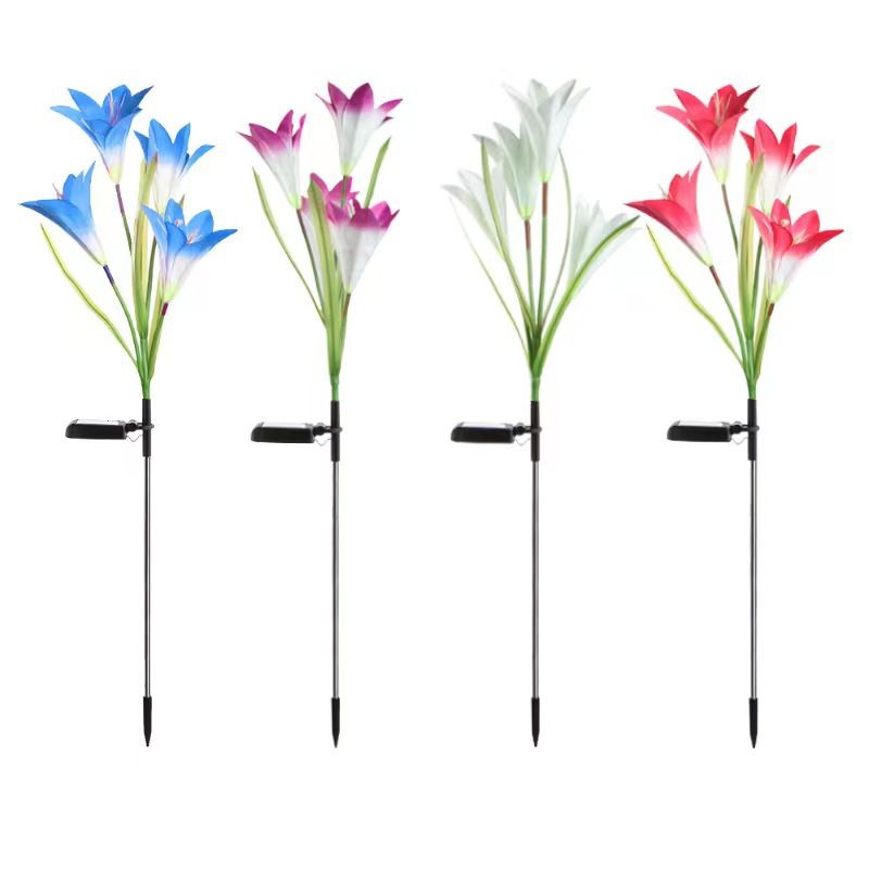 Outdoor Solar Lights, 4 Pack Solar Garden Lights with Bigger Lily Flowers, Waterproof 7 Color Changing Solar Lights Outdoor