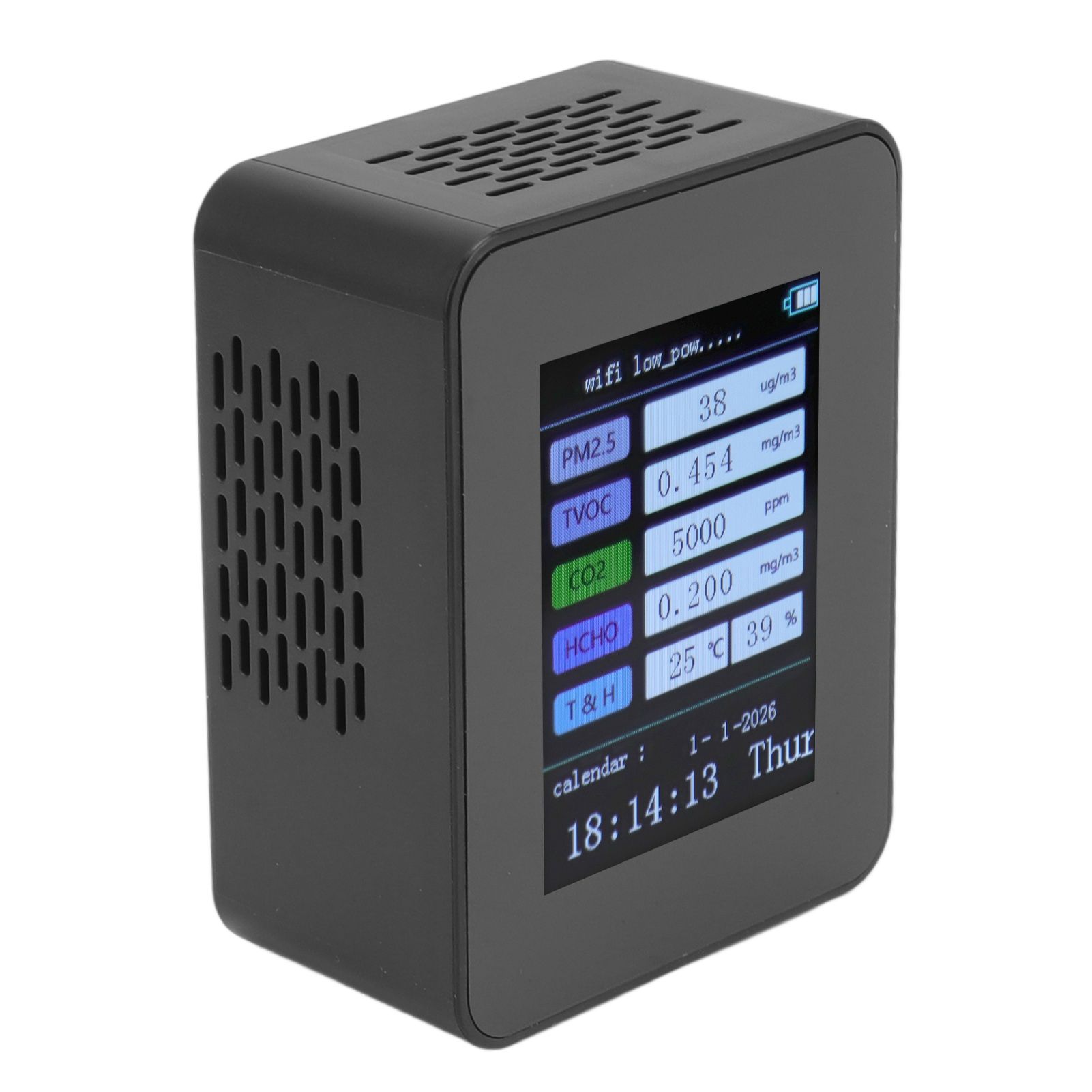 Indoor Air Quality Monitor for TUYA WiFi Smart PM2.5 Formaldehyde Testing 7 in 1 Calendar Time Function Air Quality Detector Black WIFI Version VOC โ image 4