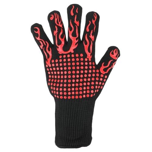 Non-Slip Fireproof Microwave Oven Extreme Heat Resistant Oven Flame Retardant BBQ Fire Gloves (Color: Red)