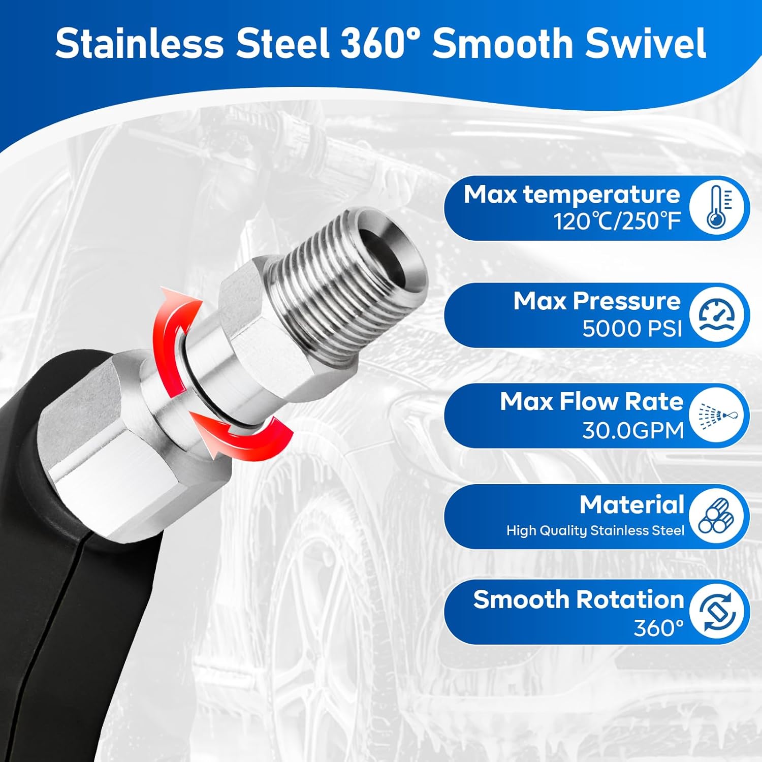 Pressure Washer Swivel Fitting, 3/8" NPT Thread Fittings, 3/8” Male to Female Adapter, Stainless Steel 360 Degree Swivel Connector for Pressure Washer Gun & — image 4