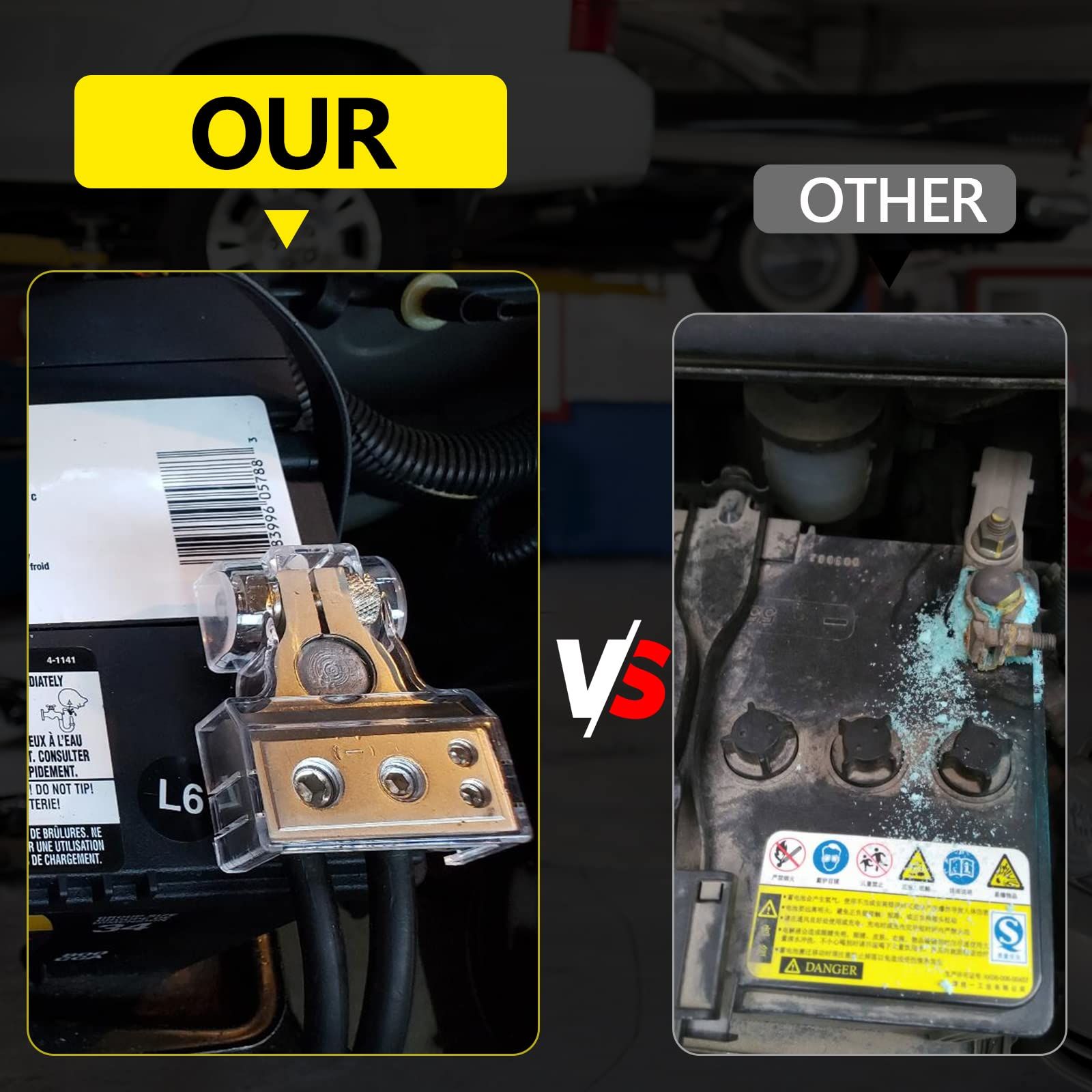 Battery Terminals, Positive Negative Battery Terminal Connectors, with 2 Clear Covers and Shims,Auto Car Audio Marine Boat — image 3