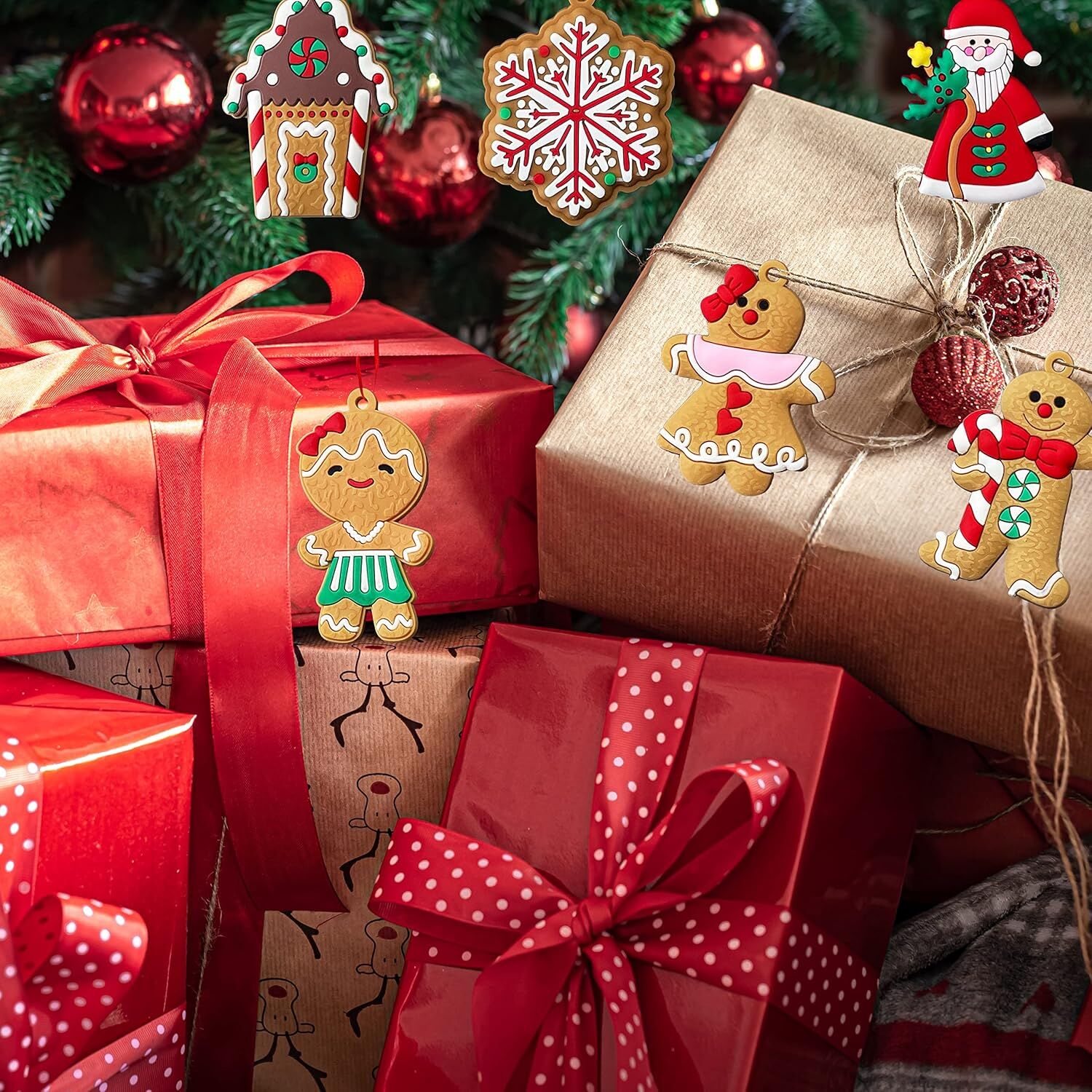 24pcs Christmas Ornaments Cute Snowman Xmas Tree Decorations Santa Claus Plastic Figurines Ornaments with Sugar Cookie House for Christmas Tree Hanging Party โ image 5