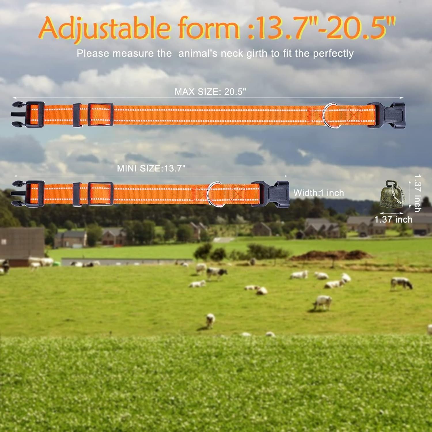 10 Pack Reflective Goat Collar with Crisp Bells,Adjustable Nylon Sheep Collar with Anti-Lost Grazing Copper Bell Quick-Release Buckle for Farm Livestock Goat โ image 4