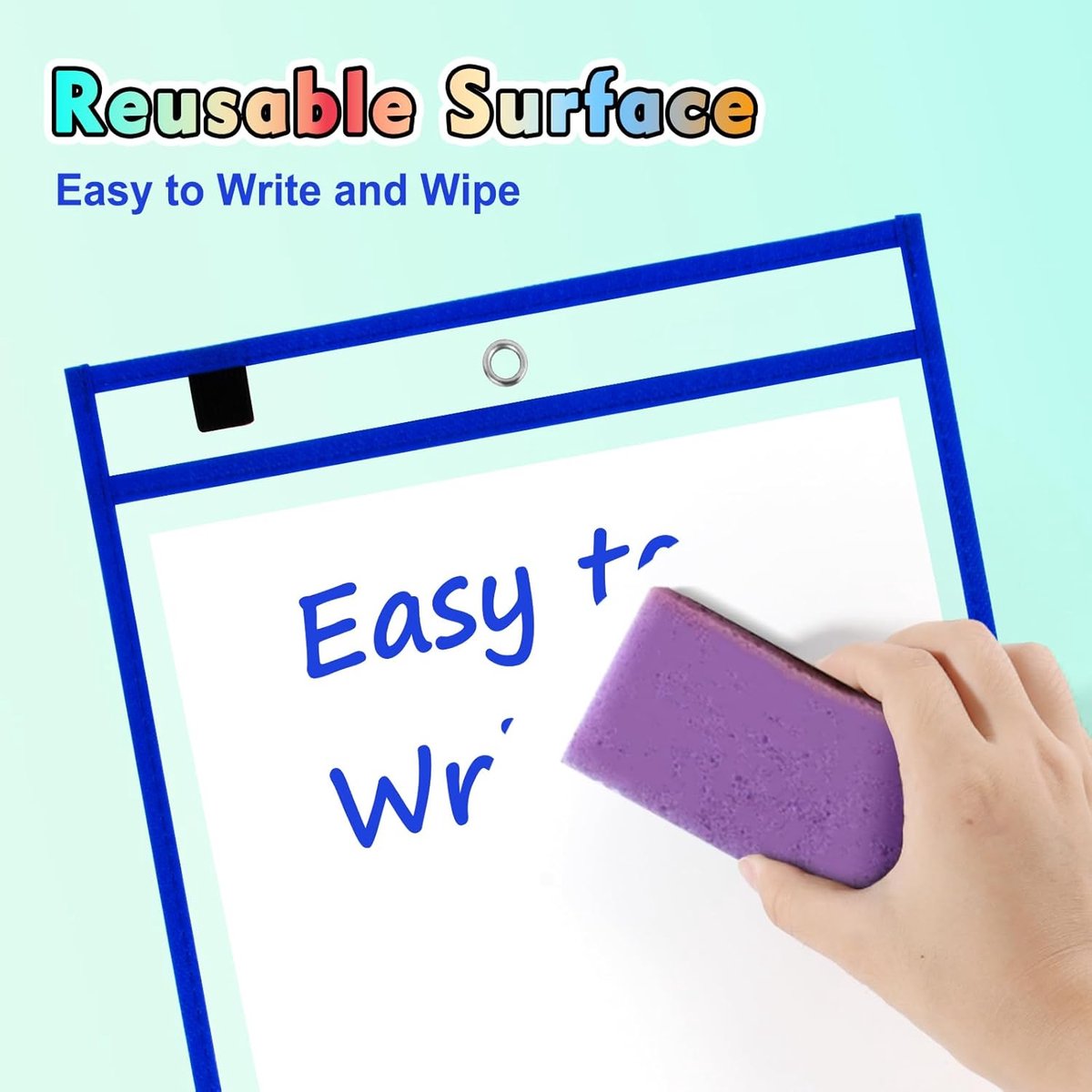 Erasable and Writable Folders - Pack of 30 | Includes 30 water-based whiteboard markers and 3 iron rings - Transparent plastic folders/protective covers โ image 3